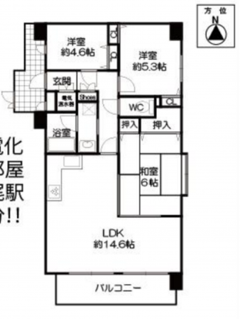 八尾市光町、マンションの間取り画像です