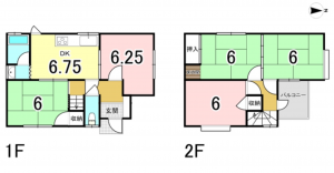 八尾市高砂町、中古一戸建ての間取り画像です