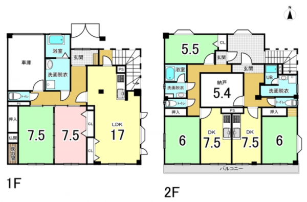 八尾市刑部、収益物件/アパートの間取り画像です