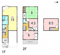 八尾市本町、中古一戸建ての間取り画像です