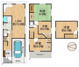 八尾市本町、中古一戸建ての間取り画像です