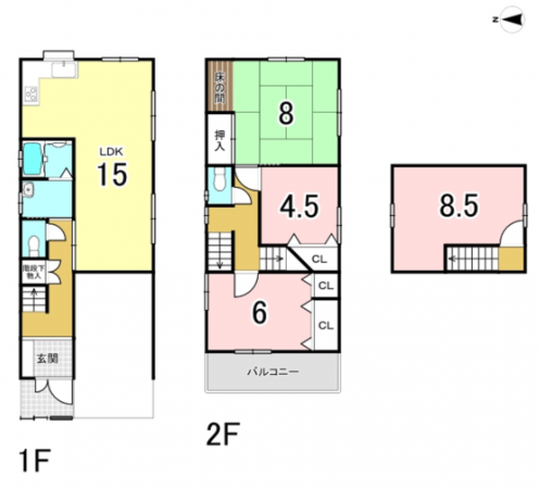 八尾市本町、中古一戸建ての間取り画像です