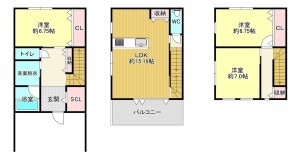 八尾市曙町、新築一戸建ての間取り画像です