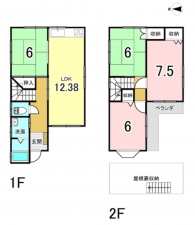 八尾市南太子堂、中古一戸建ての間取り画像です