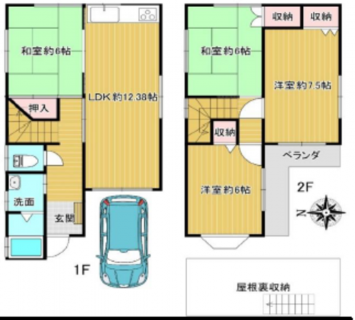 八尾市南太子堂、中古一戸建ての間取り画像です