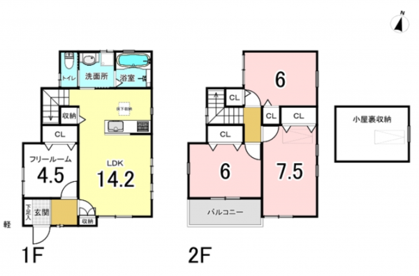 八尾市福万寺町南、中古一戸建ての間取り画像です
