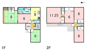 八尾市長池町、中古一戸建ての間取り画像です