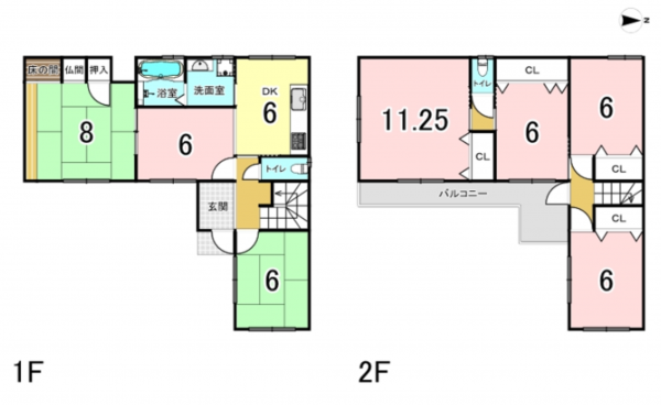八尾市長池町、中古一戸建ての間取り画像です