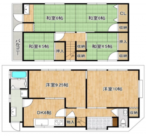 八尾市高美町、中古一戸建ての間取り画像です