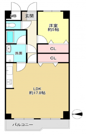 八尾市上之島町北、マンションの間取り画像です