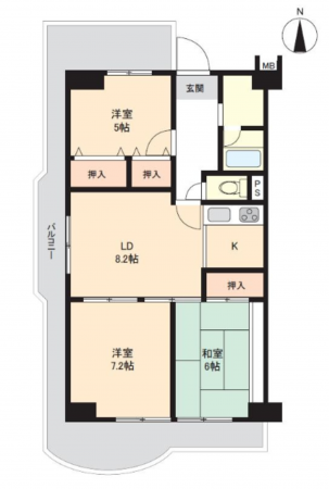 八尾市志紀町南、マンションの間取り画像です