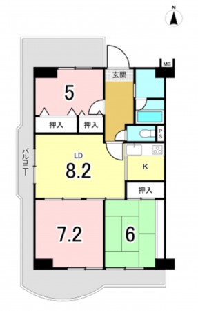 八尾市志紀町南、マンションの間取り画像です