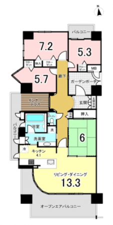 八尾市永畑町、マンションの間取り画像です