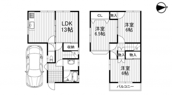 八尾市刑部、中古一戸建ての間取り画像です