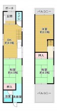 八尾市北本町、中古一戸建ての間取り画像です