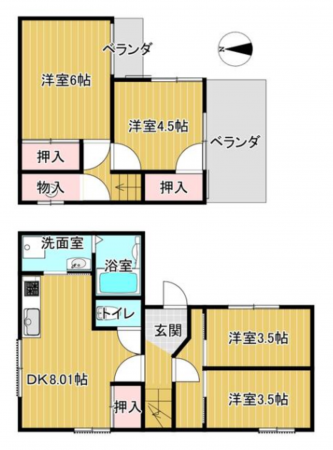 八尾市楠根町、中古一戸建ての間取り画像です