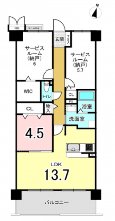 八尾市天王寺屋、マンションの間取り画像です