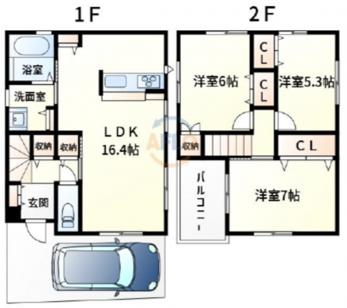 八尾市田井中、中古一戸建ての間取り画像です