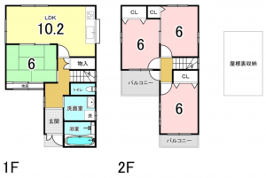 八尾市高砂町、中古一戸建ての間取り画像です