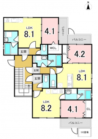 八尾市上之島町南、収益物件/アパートの間取り画像です