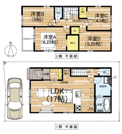 八尾市刑部、新築一戸建ての間取り画像です