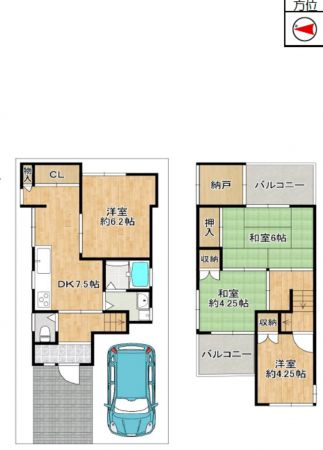 八尾市松山町、中古一戸建ての間取り画像です