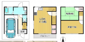 八尾市上之島町北、中古一戸建ての間取り画像です