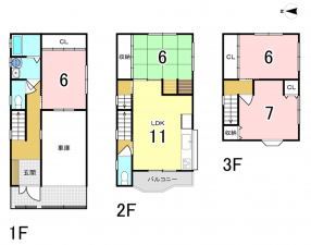 八尾市宮町、中古一戸建ての間取り画像です