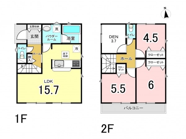 八尾市竹渕、新築一戸建ての間取り画像です