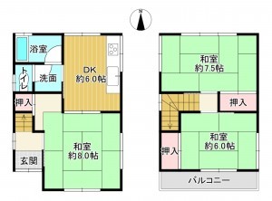 八尾市山本町北、中古一戸建ての間取り画像です