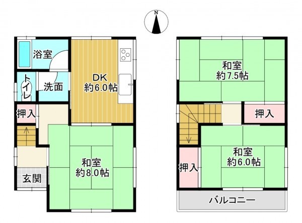 八尾市山本町北、中古一戸建ての間取り画像です