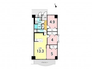 八尾市山城町、マンションの間取り画像です