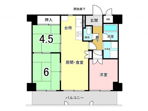 八尾市東久宝寺、マンションの間取り画像です