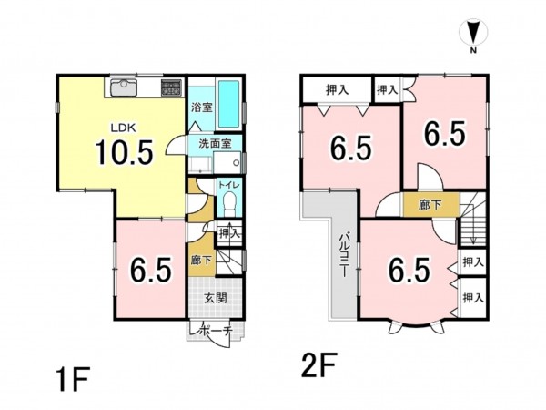八尾市萱振町、中古一戸建ての間取り画像です