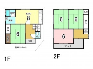 八尾市太田、中古一戸建ての間取り画像です