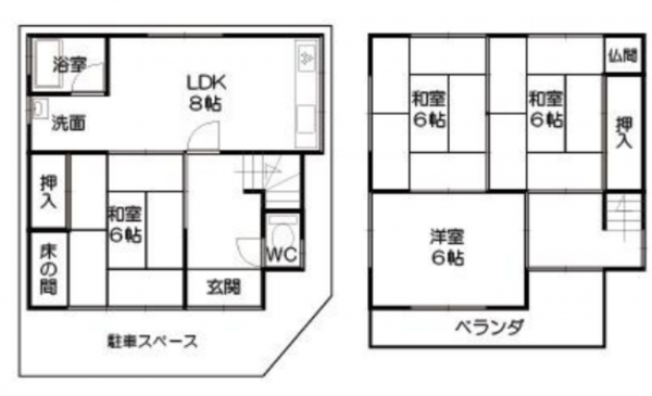 八尾市太田、中古一戸建ての間取り画像です