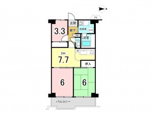 八尾市南久宝寺、マンションの間取り画像です