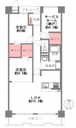 八尾市本町、マンションの間取り画像です
