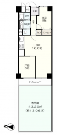八尾市北久宝寺、マンションの間取り画像です