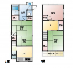 八尾市山本町南、中古一戸建ての間取り画像です
