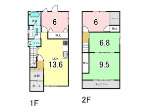 八尾市美園町、中古一戸建ての間取り画像です