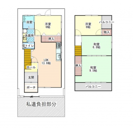 八尾市美園町、中古一戸建ての間取り画像です