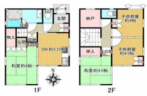 八尾市山本町南、中古一戸建ての間取り画像です