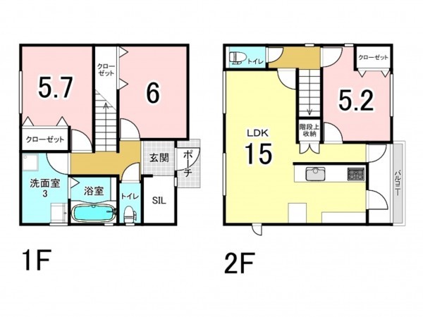 八尾市山本町南、中古一戸建ての間取り画像です