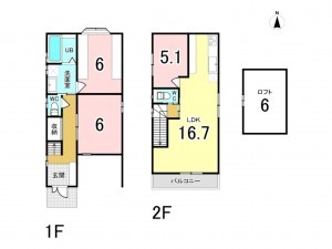 八尾市栄町、中古一戸建ての間取り画像です