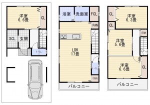 八尾市東山本新町、新築一戸建ての間取り画像です