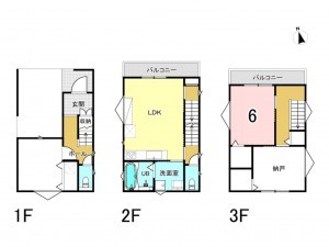 八尾市荘内町、中古一戸建ての間取り画像です