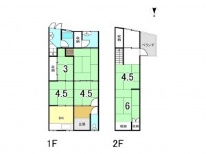 八尾市幸町、中古一戸建ての間取り画像です