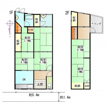八尾市幸町、中古一戸建ての間取り画像です