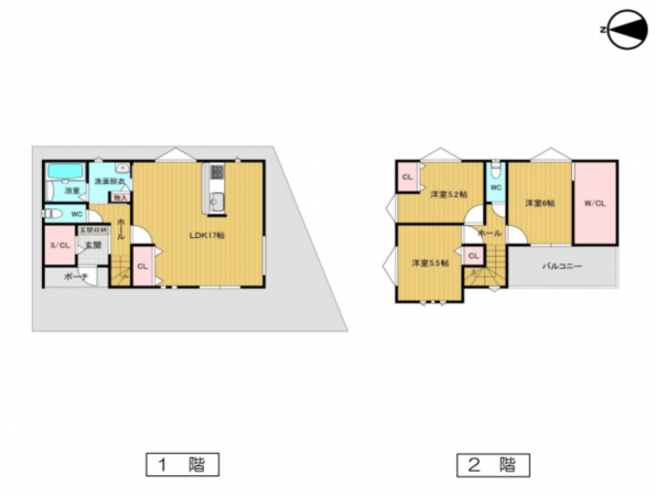 八尾市曙川東、中古一戸建ての間取り画像です